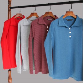 بلوز زنانه یقه برگرد دکمه صدفی