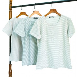 بلوز زنانه چهاردکمه آستین سهربع راه راه